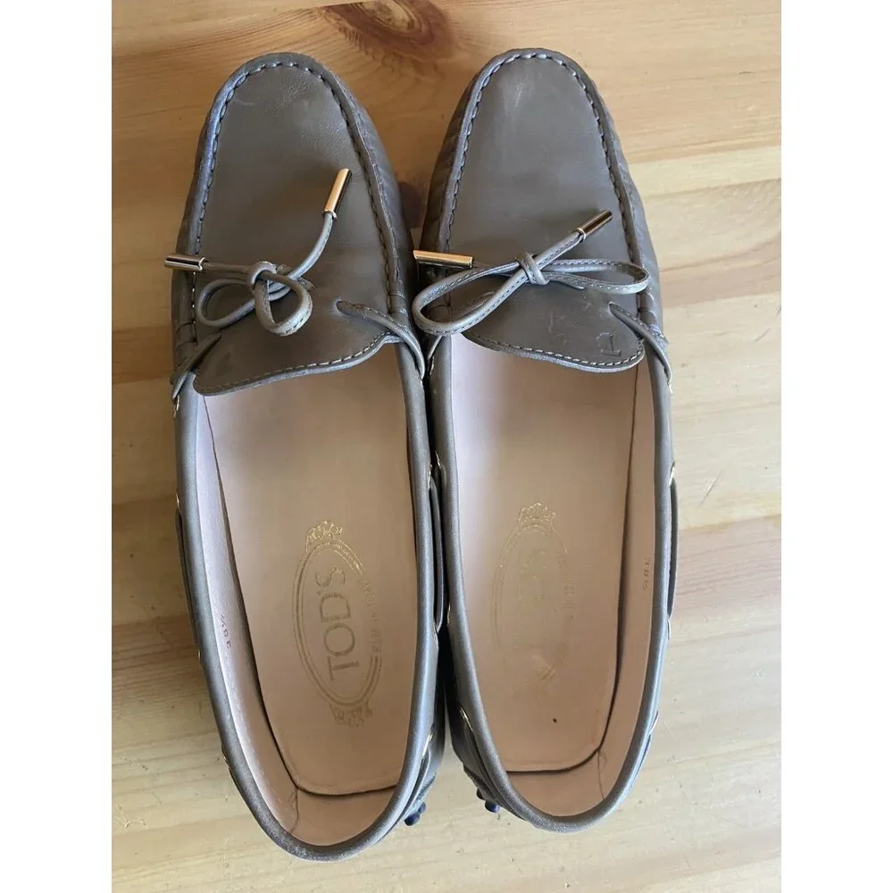 TOD’S Gommino Driving Shoes Size 38,5 (US 8,5) Gray Flat Leather - Picture 6 of 8